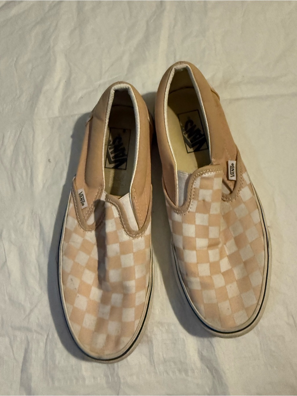 Vans Slip-On Checkerboard Loafers in Beige and White